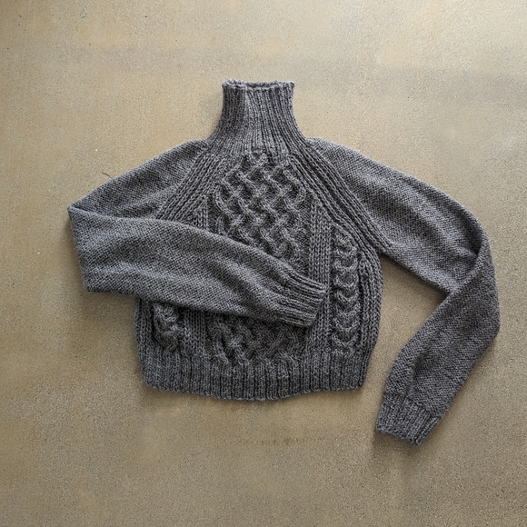 Smythe Hand Knit Cropped Cable Knit Sweater - Charcoal - Picture 2 of 9